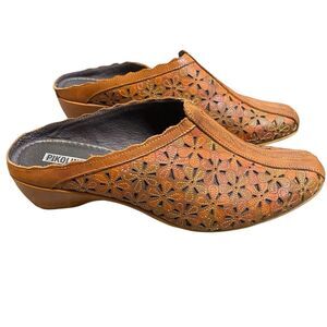 Pikolinos Ramona Mules Women 10 EU 40 Brown Leather Floral Slip On Boho Comfort